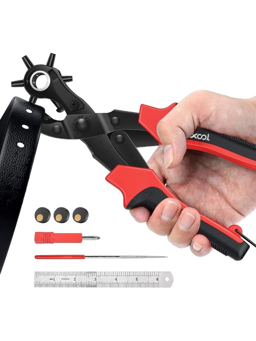 Heavy Duty Leather Hole Punch Kit - Multi Size Rotary Tool for DIY Crafts, Belts